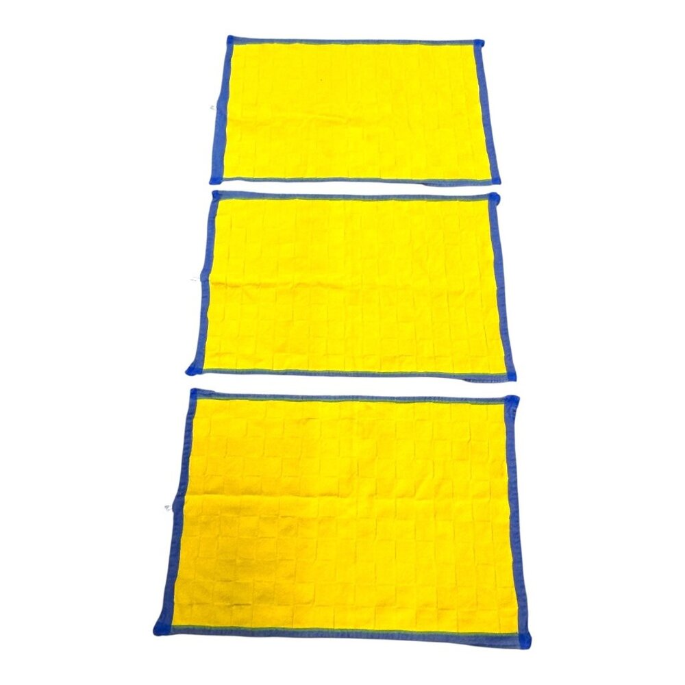 Set Of 3 Champagne & Eggs 100% Cotton Placemats Yellow & Blue Lot Vintage Spring